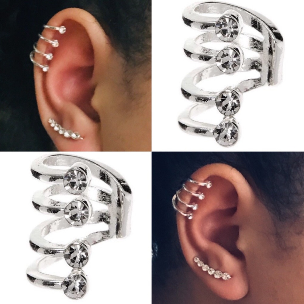 3/20$ đSILVER TONE 4 BAND CRYSTALS EAR CUFF WRAP - Picture 3 of 6